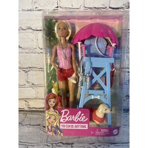 Barbie Lifeguard Playset, Blonde Doll (12-in), Swim Outfit, Lifeguard Chair
